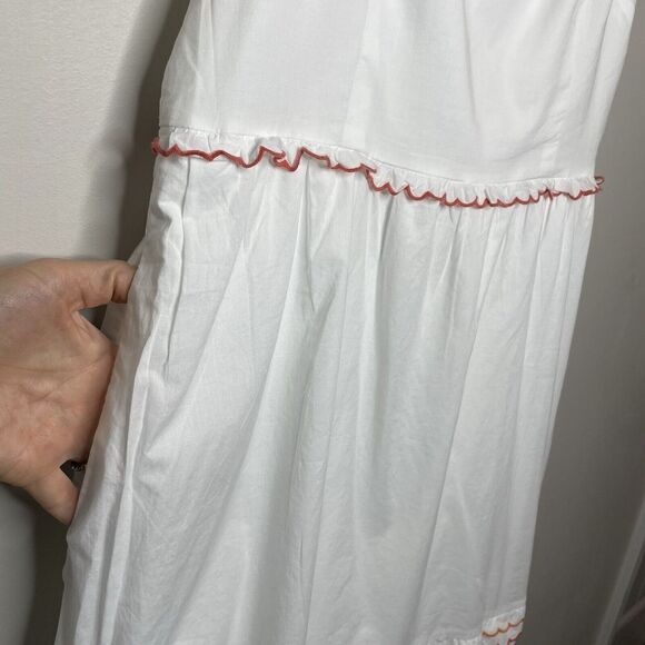 J.CREW Midi Dress Women 14 White Orange Scalloped Trim NEW Pockets Cotton CA107 - Picture 7 of 15